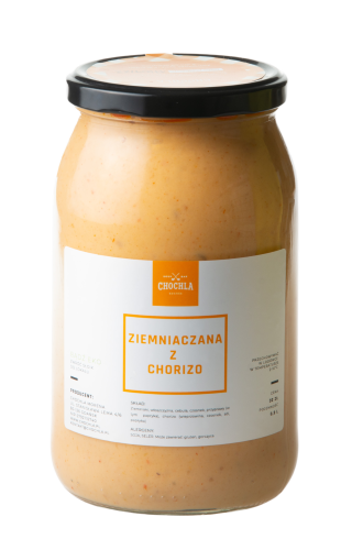 krem ziemniaczany z podsmażanym chorizo w słoiku zupa