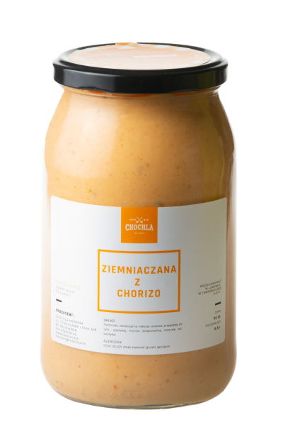 krem ziemniaczany z podsmażanym chorizo w słoiku zupa